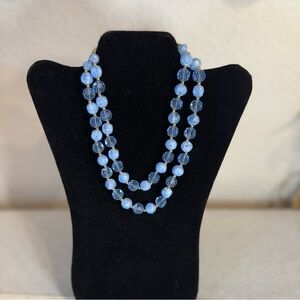 Lisner Double Strad “Robin's Egg" or "Powder Blue" beaded necklace.‎ 1950’s. 18”